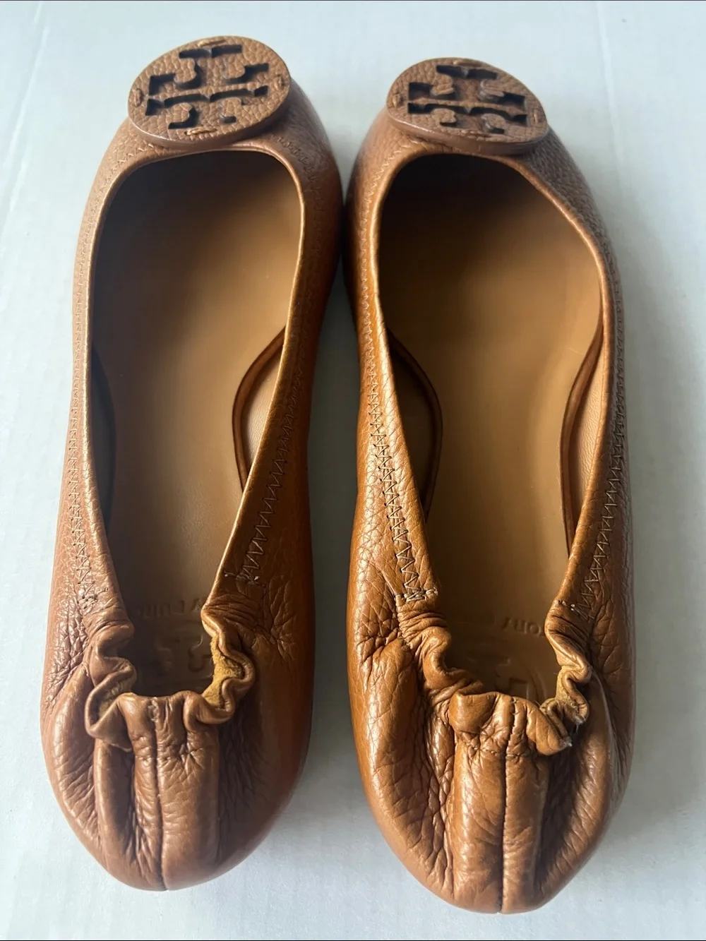 Tory Burch Minnie Travel Ballet Flats brown pebbled leather | Sz 9.5